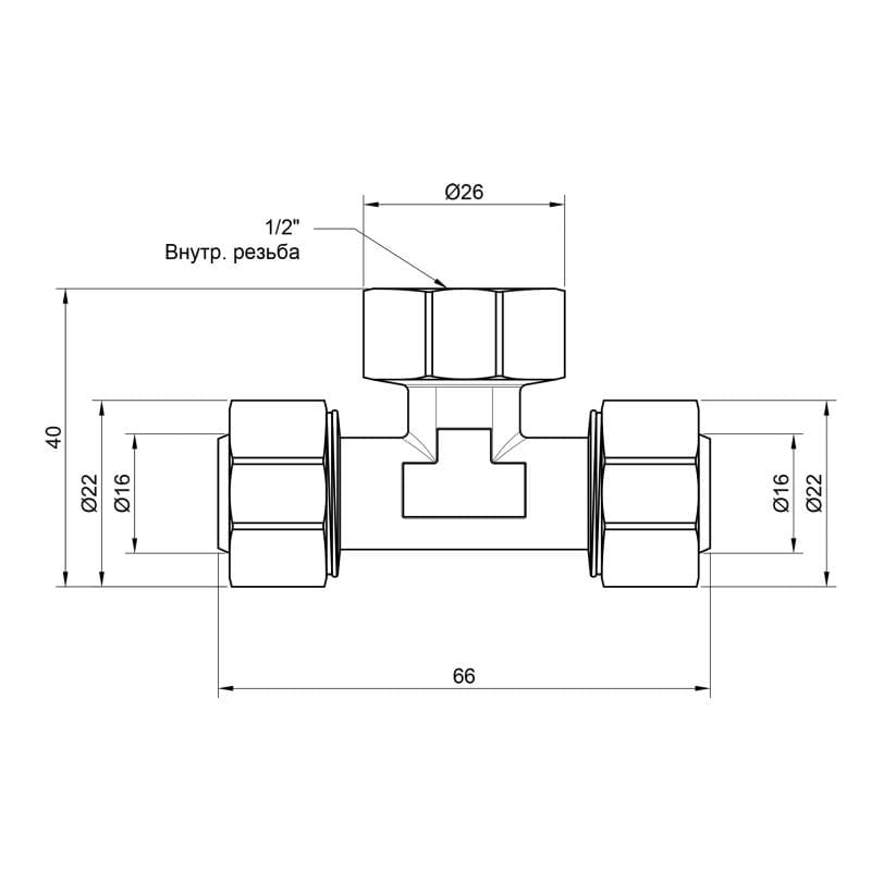 Трійник обжимний SD Plus 16х1/2"х16 ВР (SD159W161516)