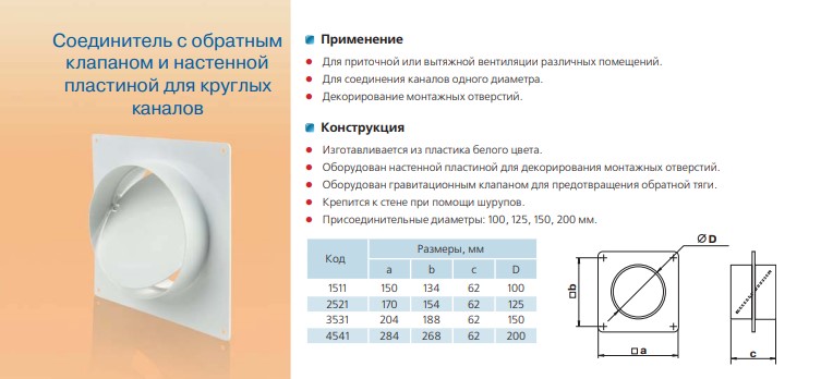 З'єднувач круглих каналів з клапаном Vents d125мм (2521)