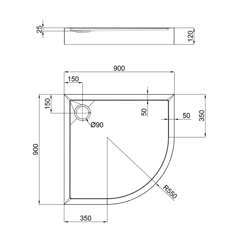     Qtap Robin 900x900x120 (ROBIN309912C)