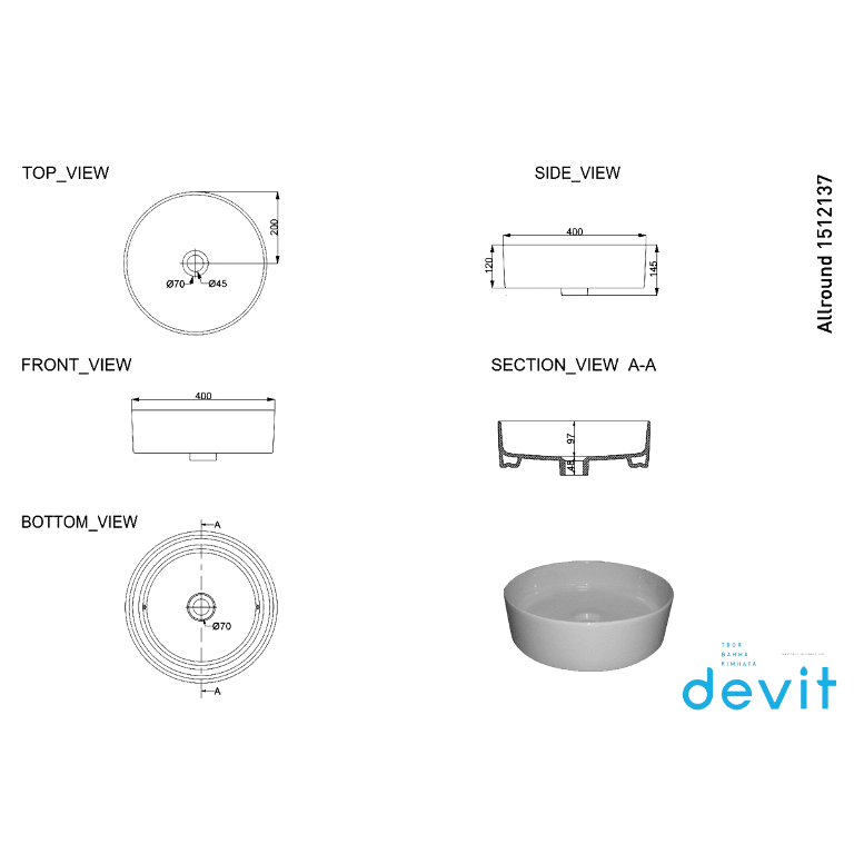 Раковина тонкостінна Devit Allround 40x40x14,5см (1512137)