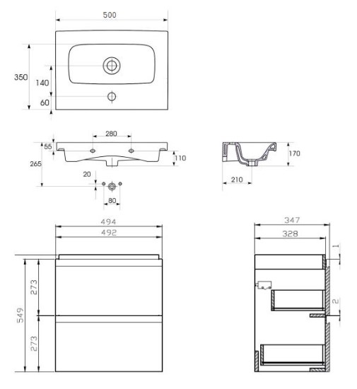 Умывальник с тумбой Cersanit Moduo Slim 62x34,5x49,5см белый (UN509-040)