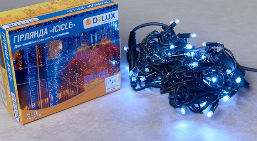 Фото гирлянда наружная delux icicle 75led ip44 en белый 2x0.7м (90016589)