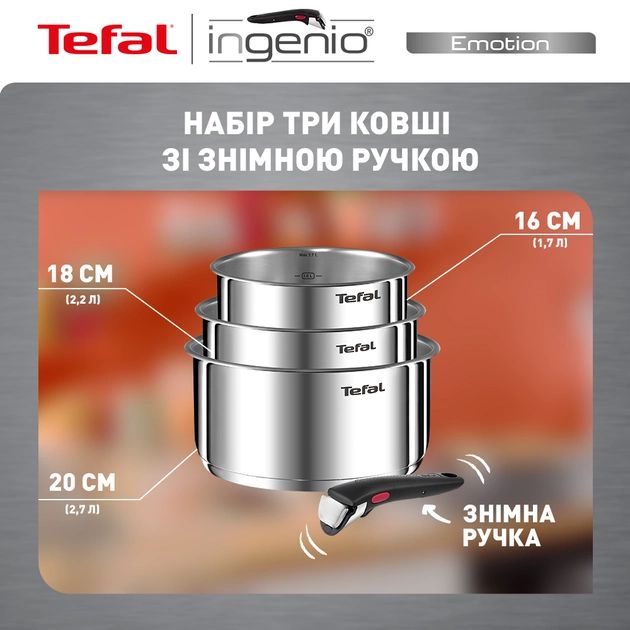 Фото набор посуды tefal ingenio emotion 4 предмета (l8964s55)