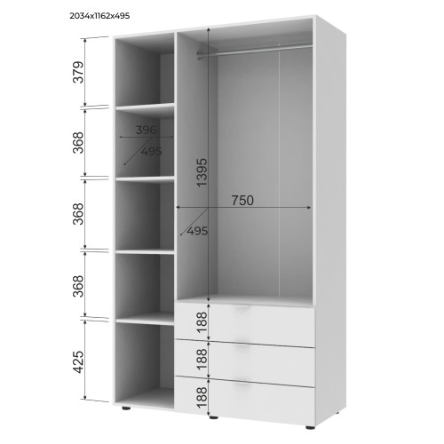 Шафа для одягу Doros Гелар 42002119 комплект білий 232,4х49,5х203,4см (1782247648)