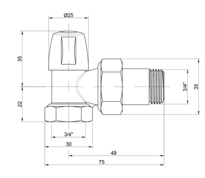 Кран радіаторний Icma №805 3/4" кутовий без ручки (82805AE06)