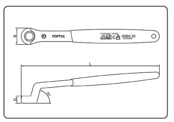 Ключ накидний TOPTUL односторонній діелектричний кут 75° 19мм (AAAW1919V4)