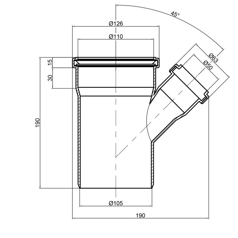 Трійник внутрішньої каналізації TA Sewage 110х50х110мм 45° (TASTRPP4511050)