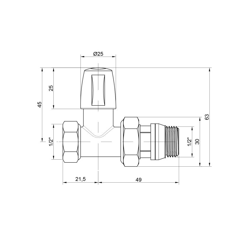 Кран радиаторный Icma №813+940 1/2" с антипротечкой прямой без ручки (82815AD06940)