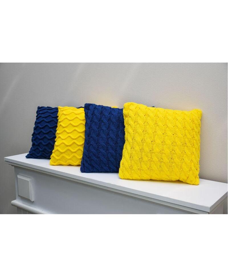 Фото подушка декоративная прованс волны вязаная желтая 33х33см (027428)