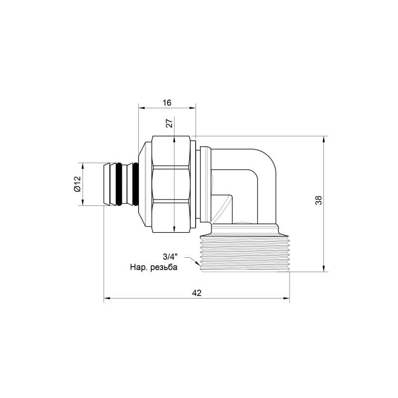 Уголок обжимной Icma №544 20х3/4" НР (81544REBQ06)