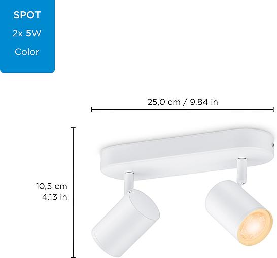 Накладний точковий світильник WiZ IMAGEO Spots Smart 2х5W 2200-6500K RGB білий (929002658801)