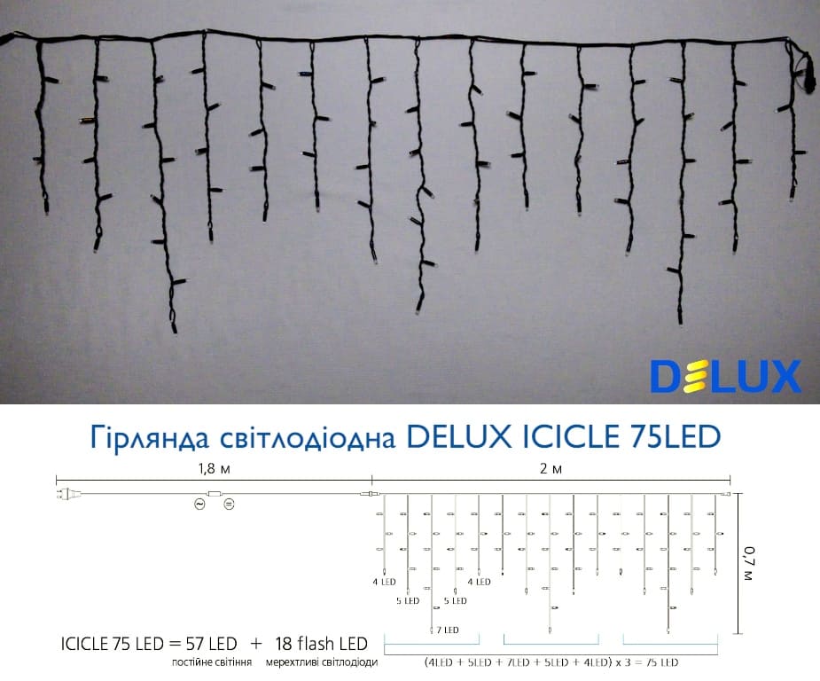 ó  Delux Icicle 75LED 2x0,7 18 flash IP44  (90020891)