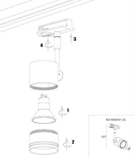 Трековий світильник KLOODI KD-5050/01-2L-BK Track чорний матовий