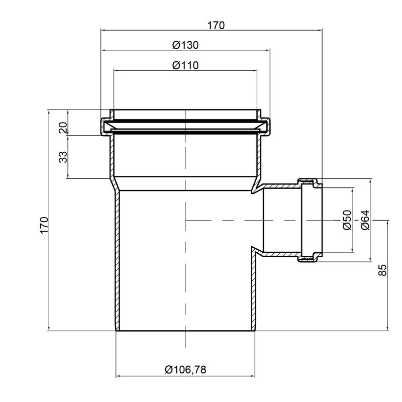 Тройник внутренней канализации TA Sewage 110х50х110мм 90° (TASTRPP9011050)