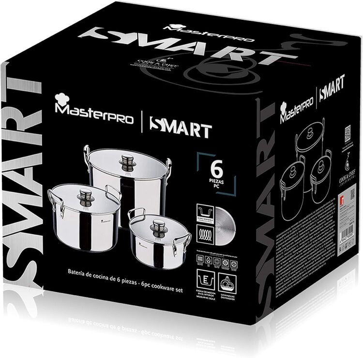 Фото набор кастрюль с крышками masterpro smart 3,14/6,5/11,6л 6 предметов (bgmp-2145)