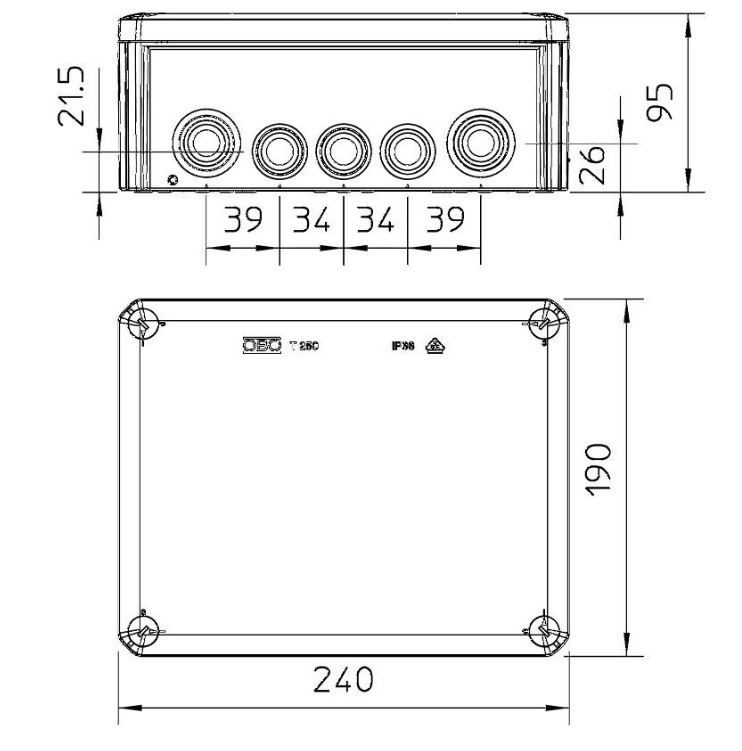 Коробка распределительная OBO Bettermann 240x190x95мм IP66 (2007109)