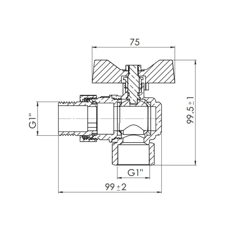 Кран кульовий SD Forte 1" кутовий (SF221W25)