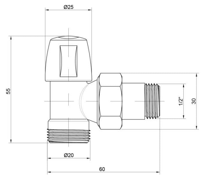 Кран радіаторний Icma №827 1/2" кутовий під фітінг, без ручки (82827AD06)