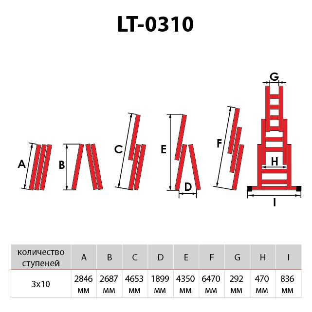 Лестница трехсекционная раскладная Intertool 3х10 (LT-0310)