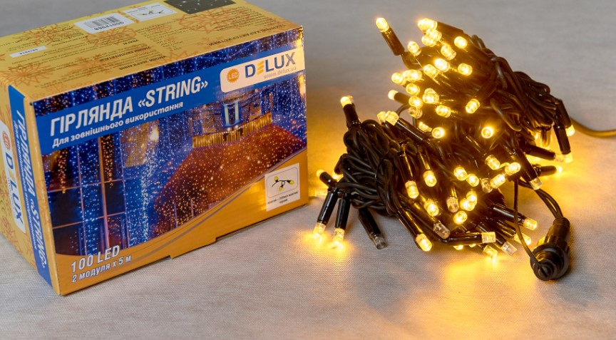 Гірлянда зовнішня Delux String 100LED IP44 EN жовтий 2x5м (90016606)