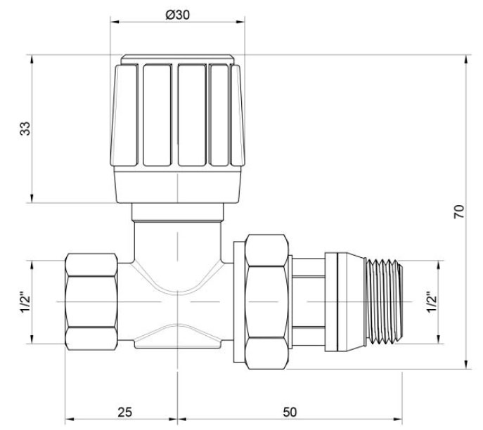 Кран радіаторний Icma №975 1/2" 28х1,5 з антипротічкою прямий (82975AD06)