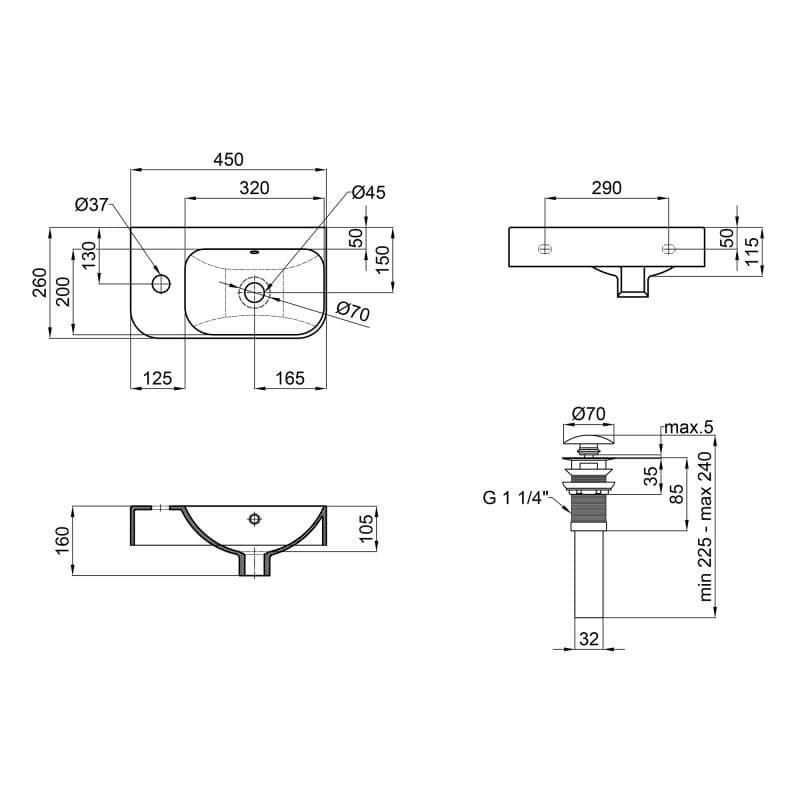 Раковина Qtap Tern с донным клапаном 45х26х16см (QT17115117LW)