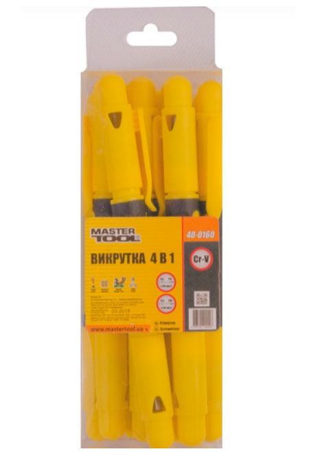 Викрутка MASTERTOOL 4-В-1 2 біти 50мм SL3-PH0 / SL4-PH1 (40-0160)