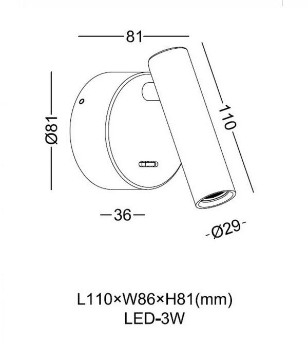   kloodi wall light wa-piano r110 3k wh 3w ip20