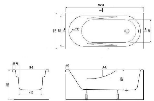 Ванна акрилова Cersanit Mito Red 150x70 з ніжками (AZBR1000633595)