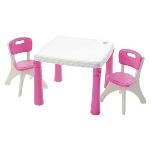 Фото набор: стол и 2 стула step 2 kitchen table & chairs розовый 50x35x35/48x64x64 см