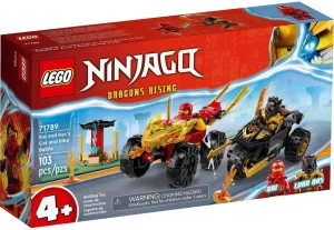 Фото конструктор lego ninjago кай и рас: битва на машине и мотоцикле 103 детали (71789)