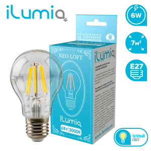 Світлодіодна філаментна лампа ilumia 059 LF-6-A60-E27-WW 600Лм, 6Вт, 3000К