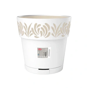 Фото горшок с автополивом stefanplast opera gaia круглый белый/травертин 30х29см 11,8л (88600)