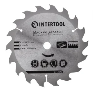 Круг пиляльний по дереву Intertool з твердосплавними напайками 185x20x1,5мм (CT-3040)