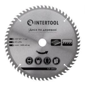 Круг пиляльний по дереву Intertool з твердосплавними напайками 250x30мм (CT-3052)