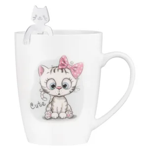 Чашка з ложкою Ardesto Cute біла 320мл (AR3040BS)