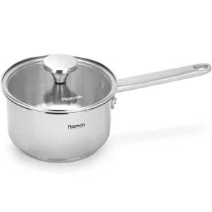 Фото ковш fissman master chef 16x9см, 1,6л со стеклянной крышкой нержавеющая сталь (15094)
