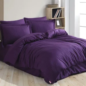Комплект постільної білизни Hobby Exclusive Sateen Diamond Cizgili фіолетовий 200х220см євро (555779)