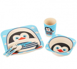Фото набор детской посуды uft пингвинчик с бамбука 3 предмети (uftbp5)