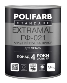 Грунтовка алкидная антикоррозионная для металла Polifarb ExtraMal ГФ-021 серая 0,9 кг