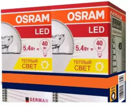 Фото набор светодиодных ламп osram star clp40 5,4w ww 220-240v cl e14 2 штуки (4052899971844)