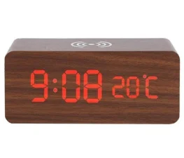 Фото деревянные светодиодные часы uft wood wireless clock с беспроводной зарядкой (uftwwclock)