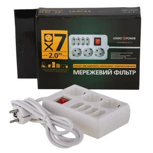 Фільтр-подовжувач мережевий LogicPower LP-X7, 7 розеток, 2,0м із заземленням