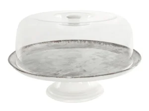 Фото тортовница на ножке с крышкой alba ceramics beige 30см (769-009)