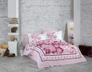 Фото комплект постельного белья hobby poplin escoda бордовый 200x220см евро (53387_2,0)