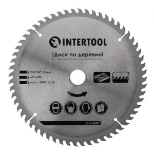 Круг пиляльний по дереву Intertool з твердосплавними напайками 230x30мм (CT-3047)