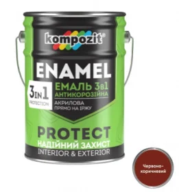 Эмаль антикоррозийнная Kompozit PROTECT 3в1 красно-коричневая 10кг