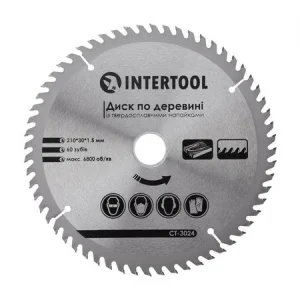 Круг пиляльний по дереву Intertool з твердосплавними напайками 210x30мм (CT-3024)