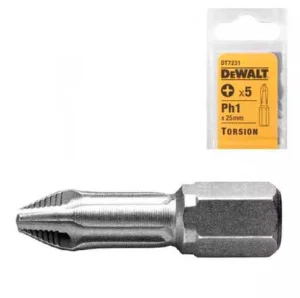 Біти торсійні DeWALT Extra Grip Ph1, 25 мм, 5 шт (DT7231)