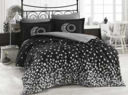 Фото комплект постельного белья hobby poplin stars серый 200x220см евро (31644_2,0)
